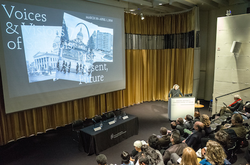 March 30, 2016 -- KEYNOTE PANEL: "Voices and Visions Of St. Louis: Past, Present, Future". Held at Piper Auditorium, Gund Hall, 48 Quincy Street, Cambridge, on Wednesday, March 30, 2016. Introductory remarks: MOHSEN MOSTAFAVI, dean and Alexander and Victoria Wiley Professor of Design, Harvard GSD Moderator: DIANE DAVIS, chair of the Department of Urban Planning and Design, Harvard GSD Panelists: JAMILAH NASHEED, Missouri State Senator ; JOSEPH HEATHCOTT, The New School/ Parsons School of Design