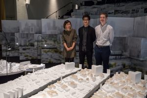 Dandi Zhang (MLA ’17), Chenyuan Gu (MLA ’17), and William Baumgardner (MLA ’18) at the final review for the spring 2017 studio "Kuala Lumpur / Discovering Traces."