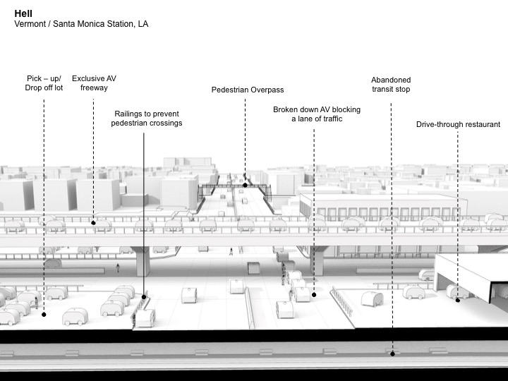 From Sevtsuk's keynote presentation, a visualization of possible "hell" conditions at Los Angeles's Vermont/Santa Monica Station. Visualizations by Chenglong Zhao and Foteini Bouliari, both MAUD '18.
