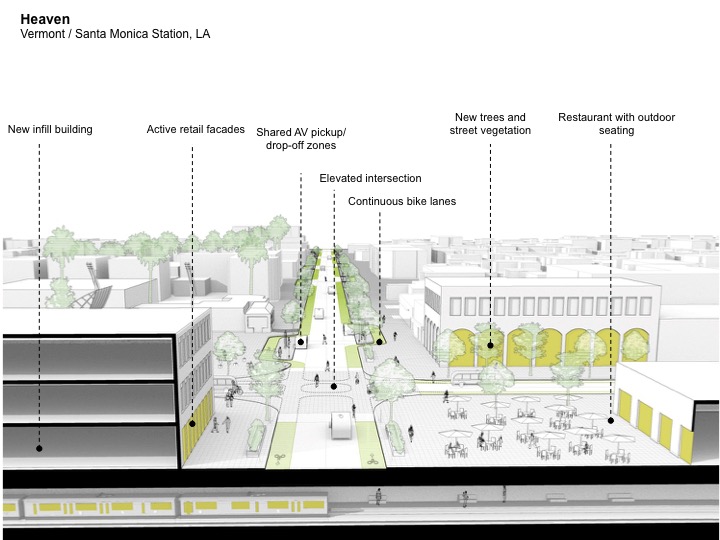 From Sevtsuk's keynote presentation, a visualization of possible "heaven" conditions at Los Angeles's Vermont/Santa Monica Station. Visualizations by Chenglong Zhao and Foteini Bouliari, both MAUD '18.