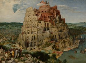 Pieter Bruegel the Elder (1526-1569), The Tower of Babel, 1563, Kunsthistorisches Museum, Vienna. Modern archeologists have associated the famous Tower of Babel with ziggurats built in Mesopotamia in the 7th century BCE, and especially with the Etemenanki Ziggurat in Babylon. The mountain-like tower reaching toward Heaven can be seen as both an image of the human desire to create something monumental and a symbol of an impossible enterprise.