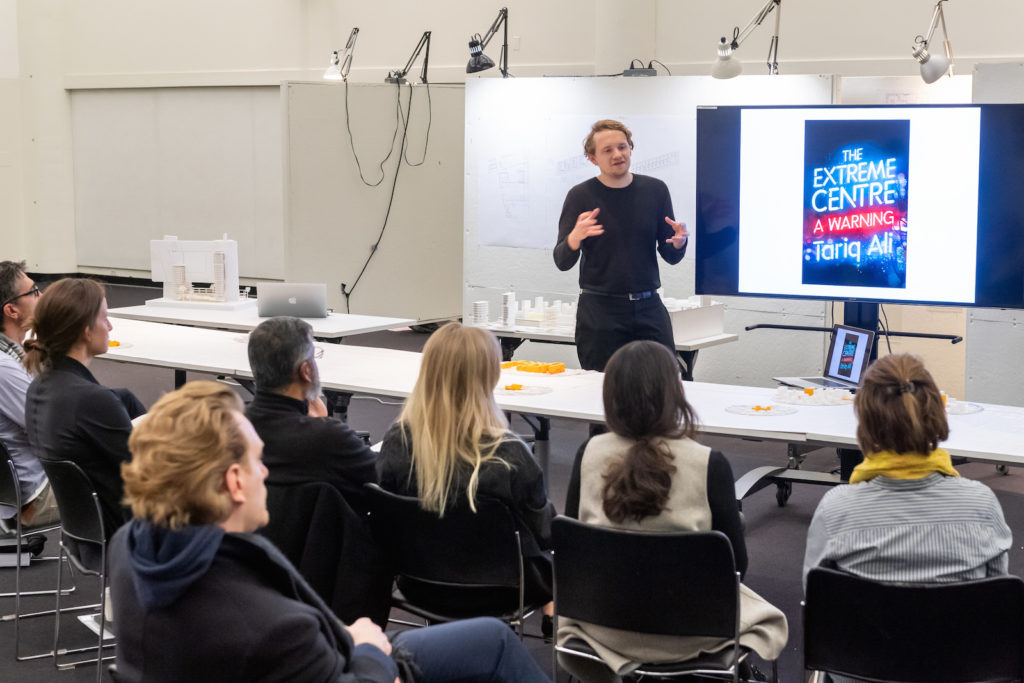 Don O'Keefe discusses the research behind his FIU proposal during the studio's final review, December 2019