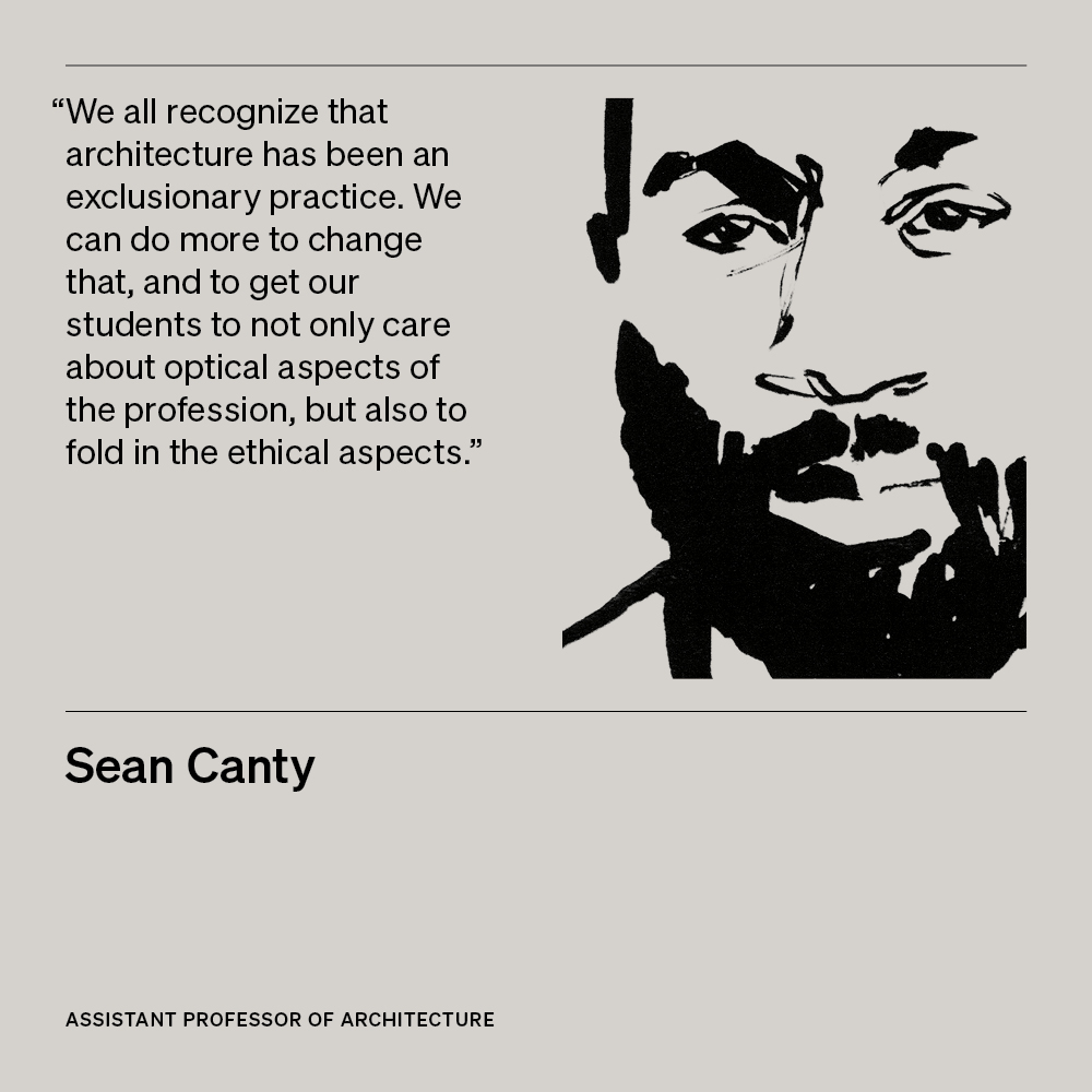 Illustration of Sean Canty, Assistant Professor of Architecture , with text 