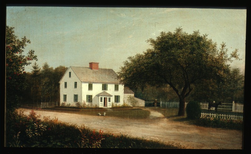 Image of painting of western homestead on path 