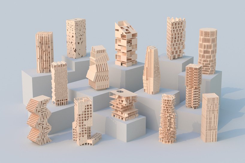 Models on blue background for the Mass Timber studio