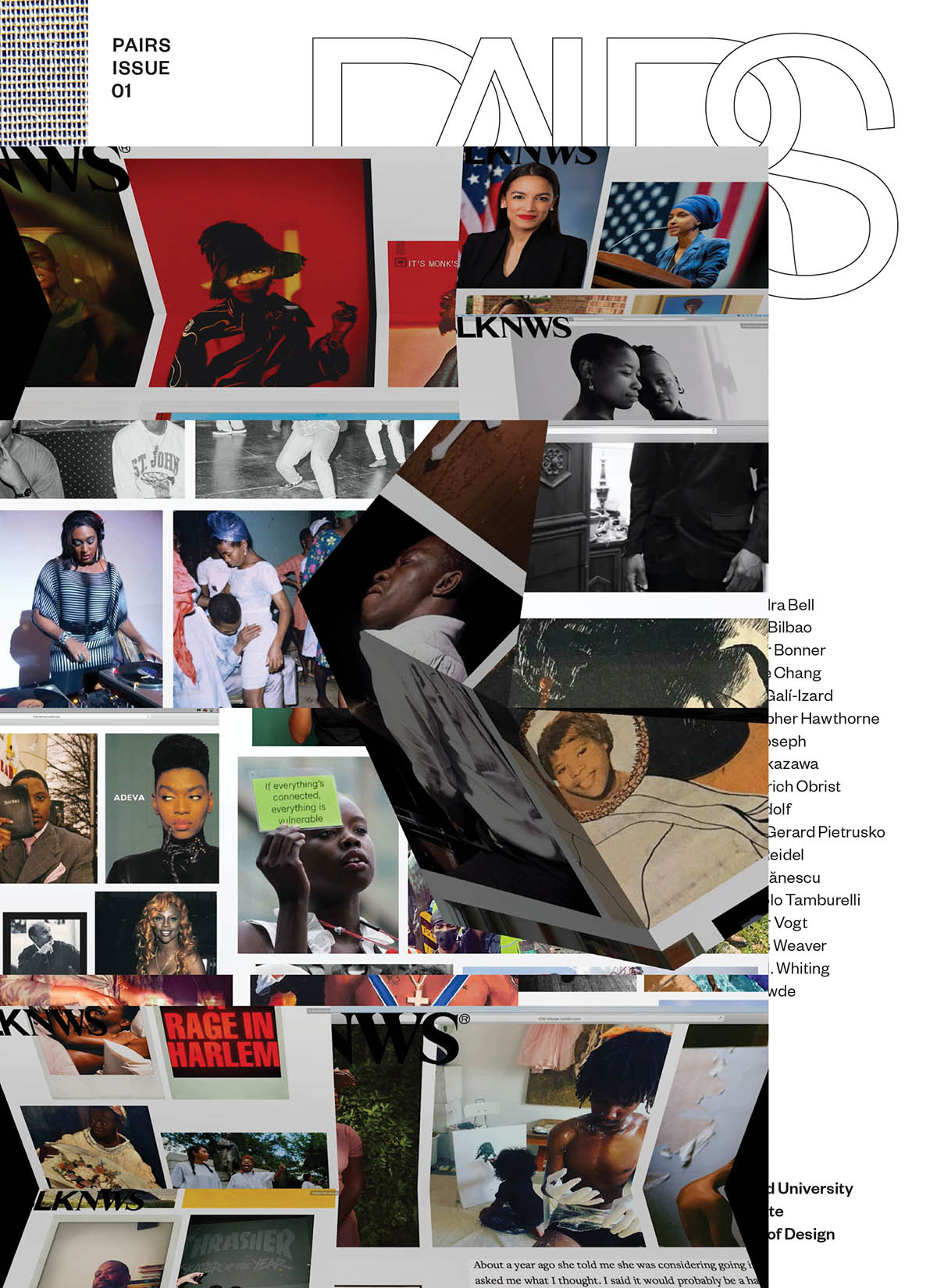 Cover of the Pairs 01 publication, showing a collage of many images.