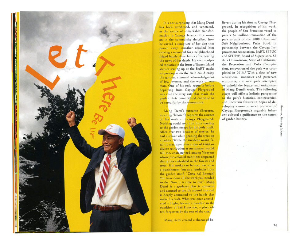 Spread from Yoni Carnice's book. Man on the left and text on the right.