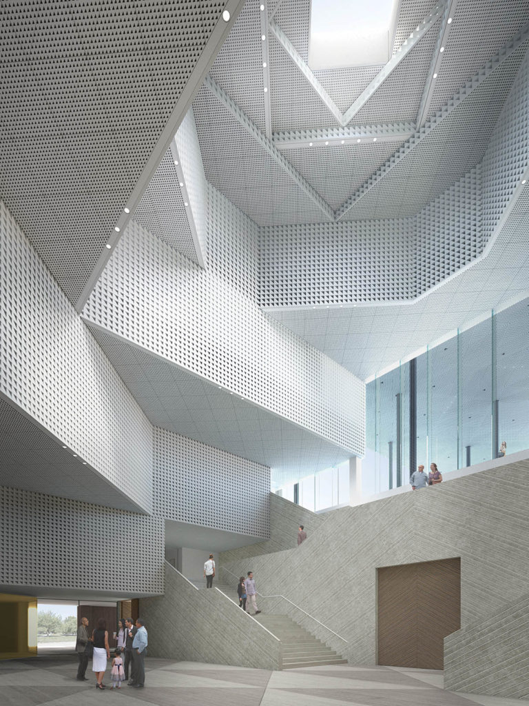 Interior render of central atrium of Ismaili Center