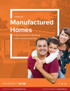 Front cover of Manufactured Homes Report featuring a family of three smiling 