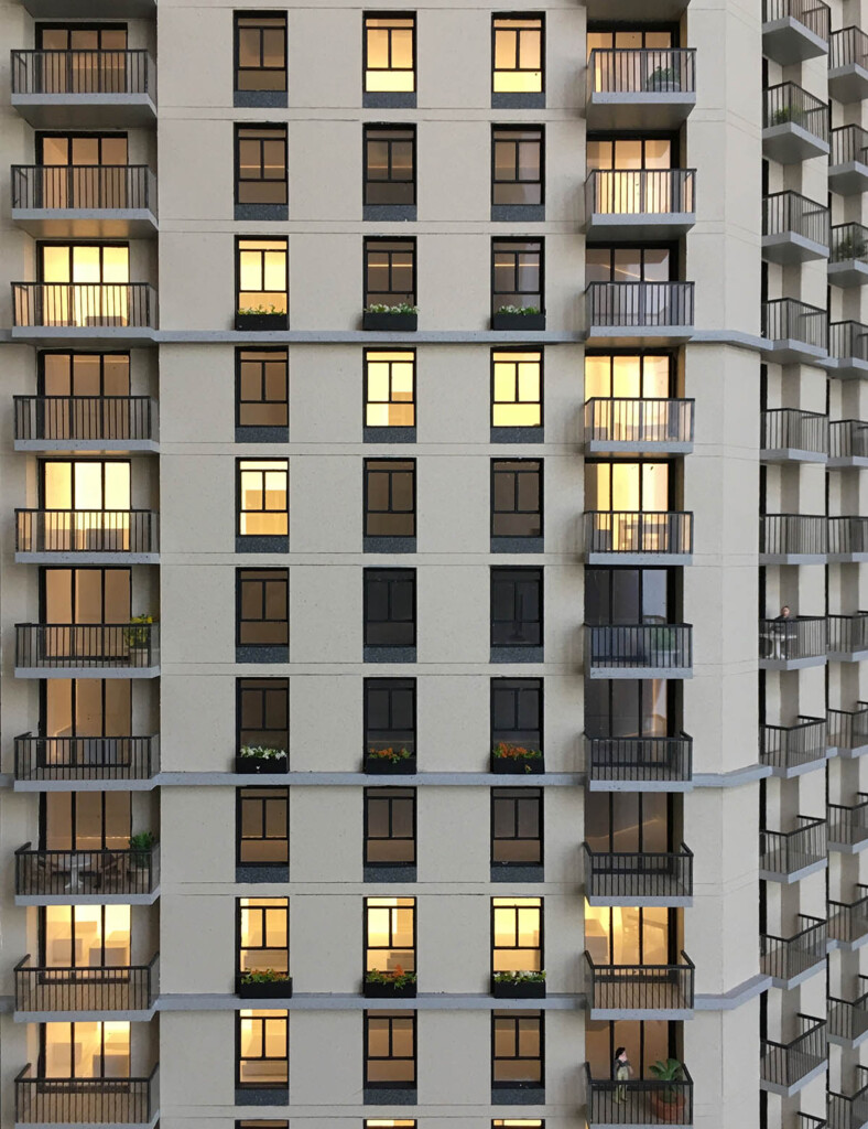 Photo of a high rise apartment building.