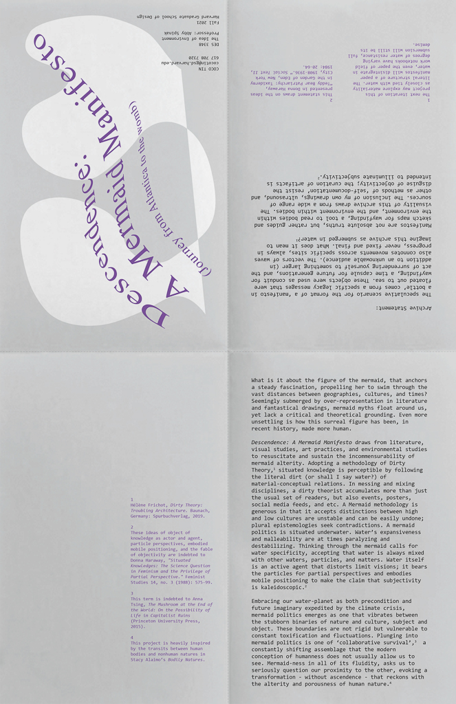 Digital mock up of a pamphlet with gray background and purple and black text.
