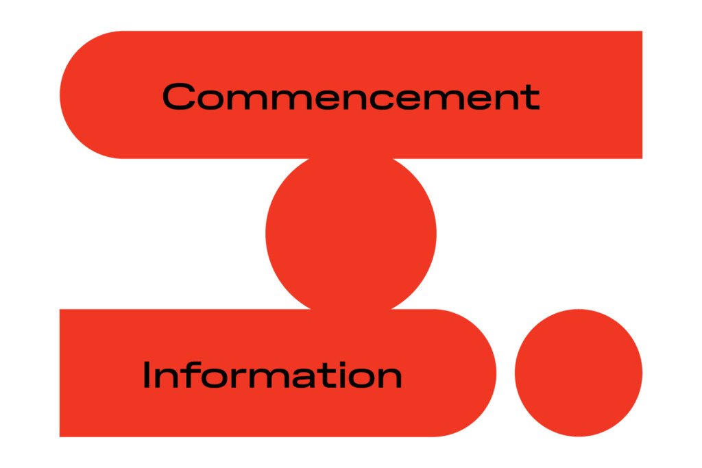 A red-and-white graphic for Commencement Information