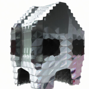 An AI-generated image of a gray structure with protruding geometric forms on the facades.