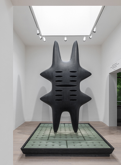 A large black sculpture by Mac Collins in the Great Britain Pavilion at the Venice Architecture Biennale.