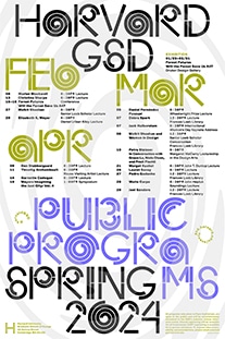 Spring Public Programs Poster with swirled lettering and vibrant spring colors.